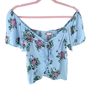SO Floral Off Shoulder Crop Top Smocked Back | Size Small